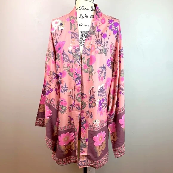 Bohemian Dahlia Floral Print Kimono Mini Dress - Picture 9 of 12